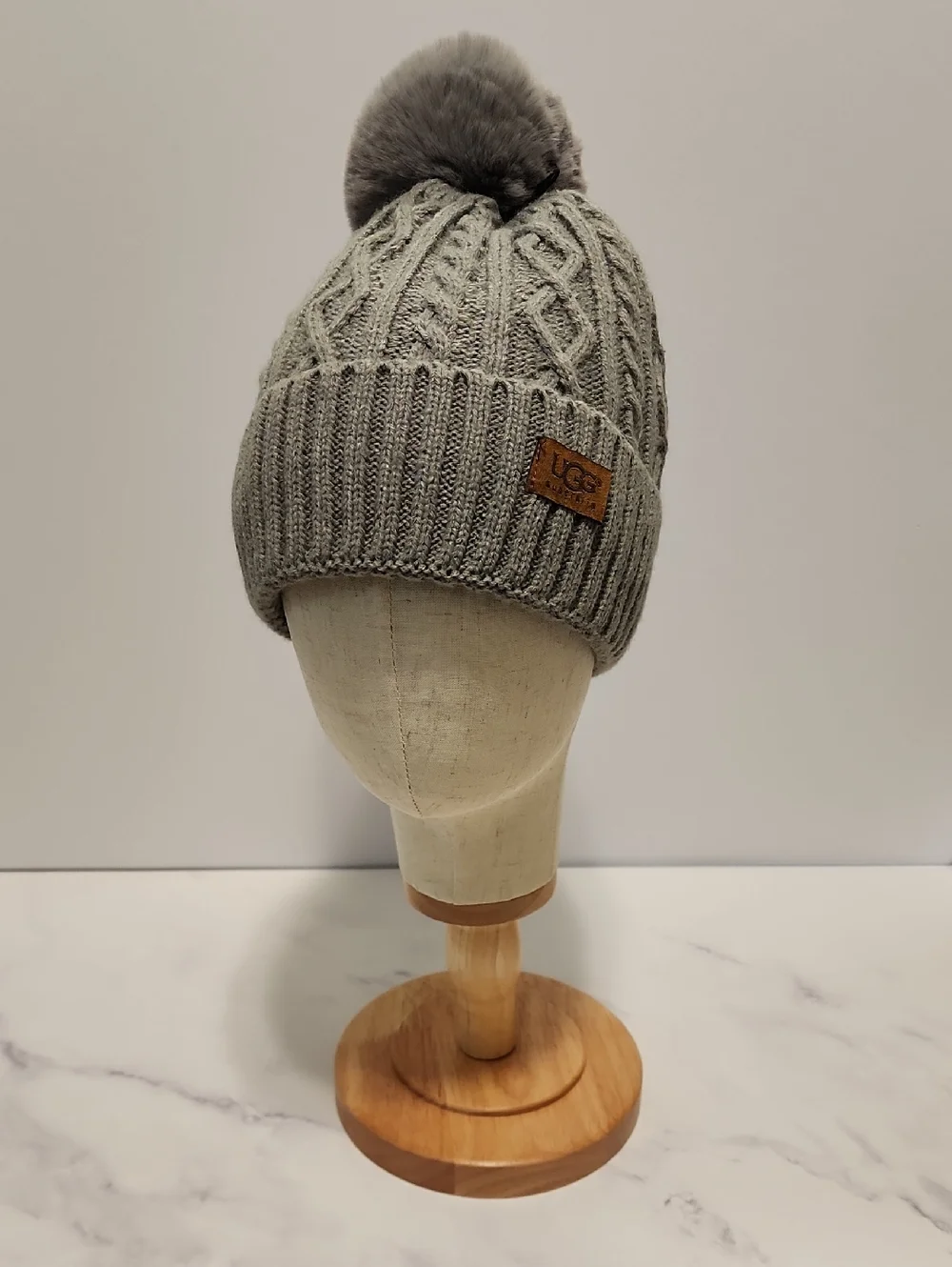UGG Gray Knit Pom Pom Beanie